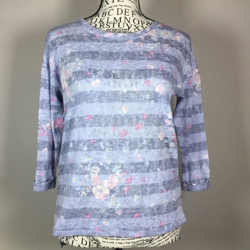 Lauren Conrad striped pastel top knit 3/4 sleeve pink blue lilac fairy S
